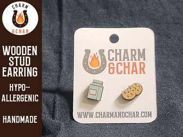 Perfect Match Wood Stud Earrings - Milk and Cookies - Food Fashion Earring - Stud Earring - Charm and Char